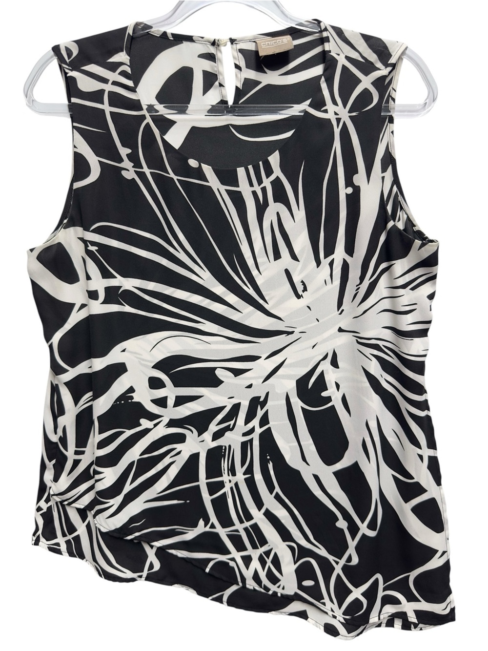 Silky Chiffon Knit Abstract Floral Contrast Camisole Blouse Top